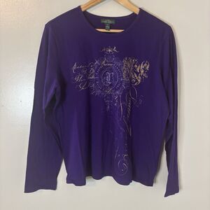 Lauren Jeans Co LRL Women’s Logo Shirt Purple Gold Y2K 90’s Top Sz XL